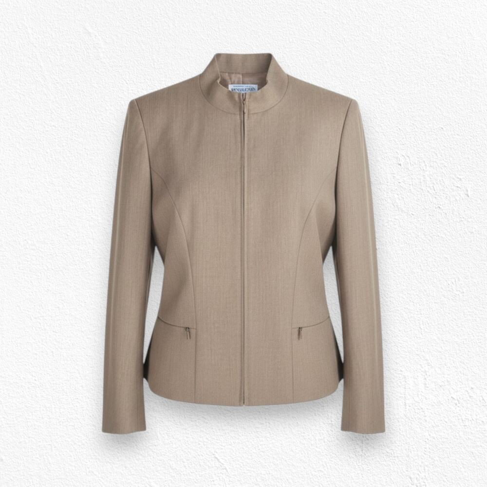 Vintage Pendleton Tan Khaki 90s USA Made Full Zip Mock Neck Wool Jacket Size 10